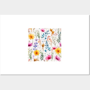 Watercolor Assorted Wildflowers Pattern 1 Posters and Art